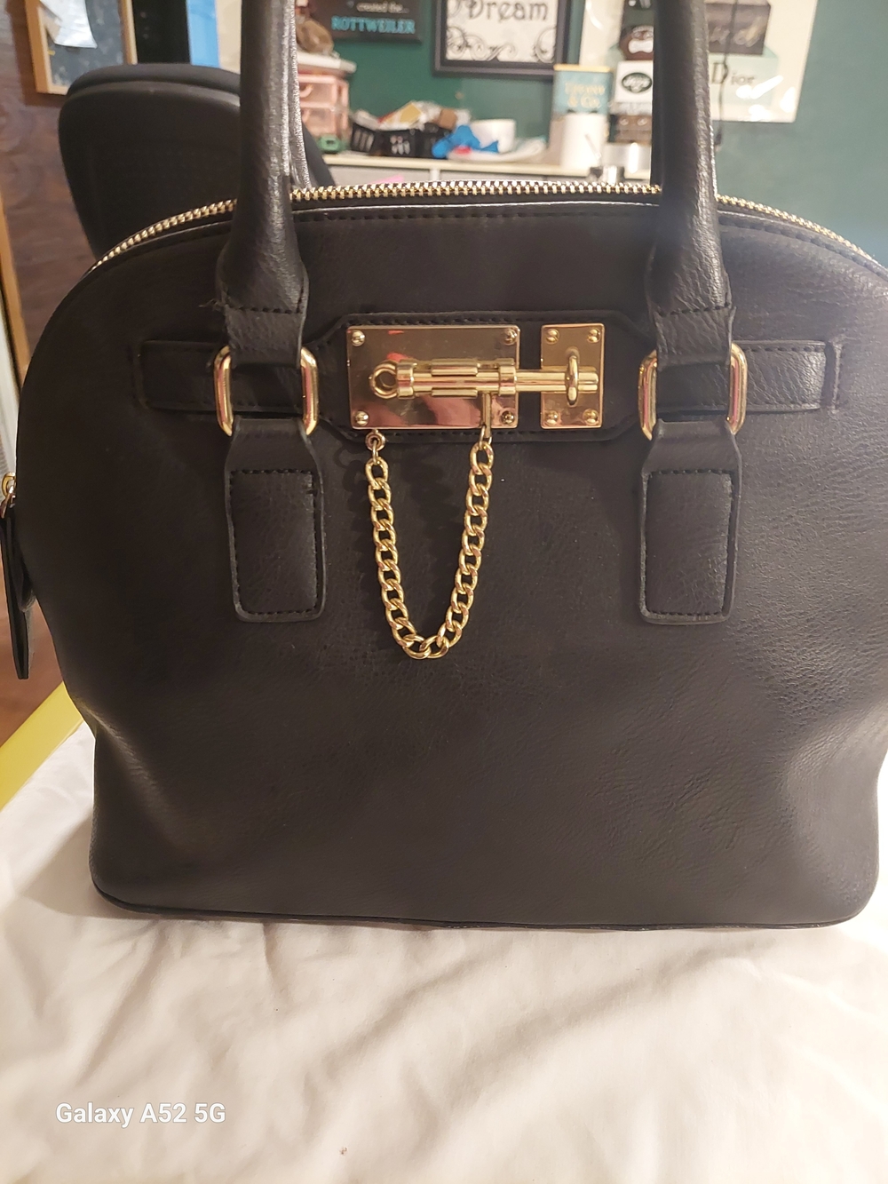 Apt. 9 Black Satchel with Gold Chain Accent